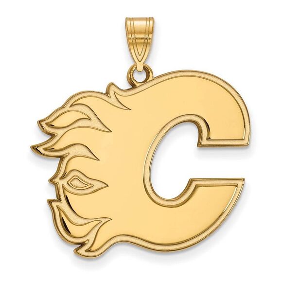 Sterling Silver 14k Yellow Gold Plated NHL Calgary Flames XL Pendant